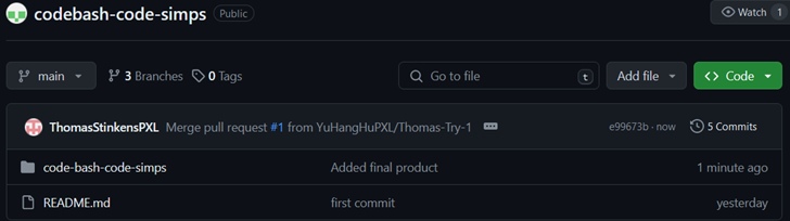 screenshot van repository voor de codebash opgave